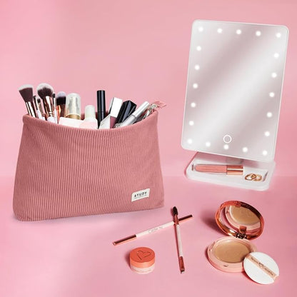 WLLWOO Makeup Bag-2pcs Corduroy Cosmetic Bag Zipper Interior Waterproof Pencil Case Coin Purse Travel Toiletry Small Makeup Pouch For Women