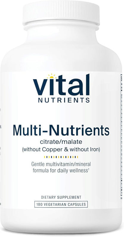 Vital Nutrients Multi-Nutrients 3|Vegetarian Multivitamin|Citrate/Malate Formula|Without Copper or Iron| Multi Vitamin, Mineral, & Antioxidant Supplement| Gluten, Dairy, Soy Free|Non-GMO|180 Capsules