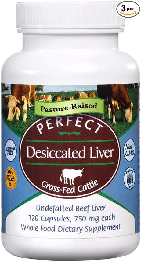 Perfect Supplements – Perfect Desiccated Liver – 120 Capsules – Undefatted Beef Liver – Natural Source of Protein, Iron, Vitamins A & B – 3 Pack