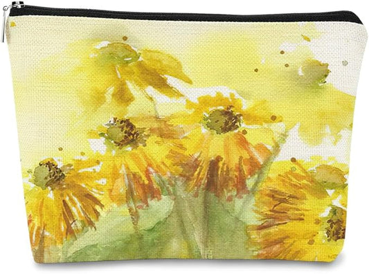Floral Makeup Bag - Oil Painting Flower Cosmetic Organizer for Women and Girls - Small, Aesthetic Design