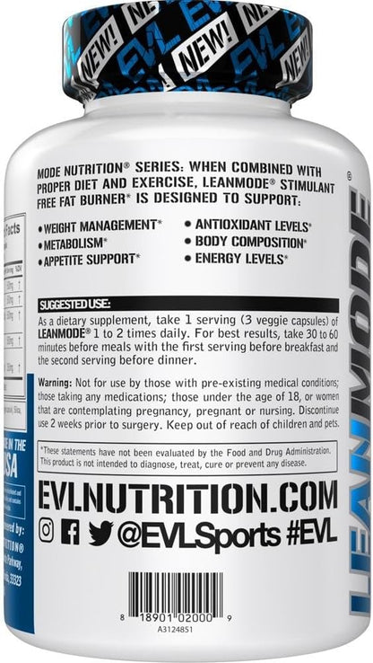EVL Metabolic Energy Supplement - Multipurpose Herbal Metabolic Support with Invigorating Green Coffee Bean Extract - LeanMode Green Tea and Garcinia Cambogia Capsules - 30 Servings