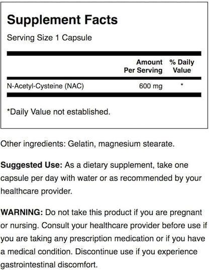 Swanson Premium Brand NAC N-Acetyl Cysteine - 600 mg, 100 Capsules - Antioxidant and Cellular Health Support Supplement