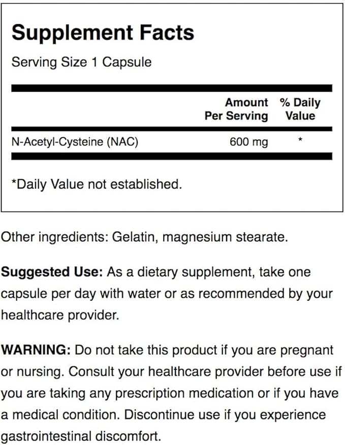 Swanson Premium Brand NAC N-Acetyl Cysteine - 600 mg, 100 Capsules - Antioxidant and Cellular Health Support Supplement