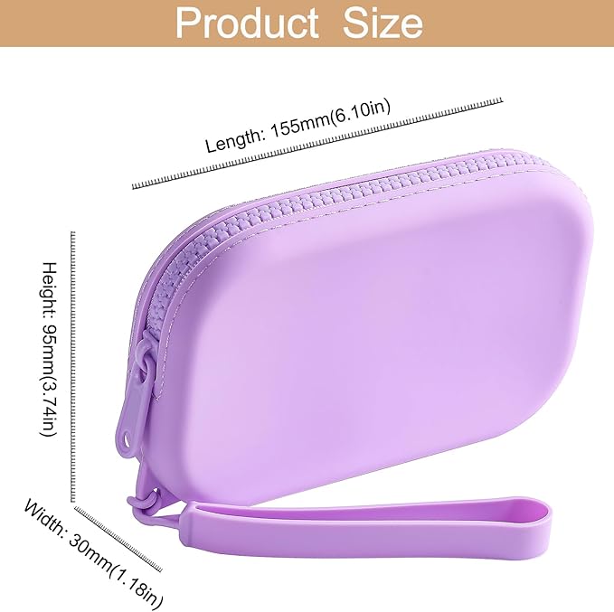 Portable Silicone Makeup Bag for Women, Small Travel Waterproof Toiletry Cosmetic Bag, Zipper Closure Organizer Makeup Case with Handle (Purple)