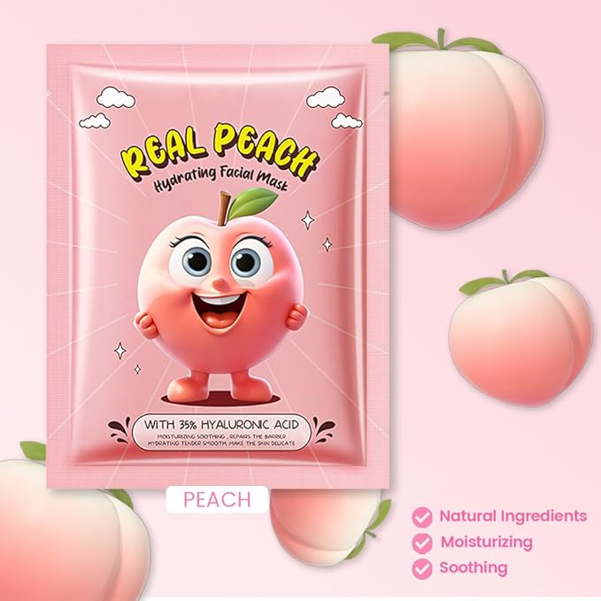 8 Pack Peach Fruit Face Mask,Pink Face Masks Spa Day kit Supplies for Teens Girls Women,Sheet Facial Mask Skincare for Kids Gifts Set,Hydrate Nourish Soothe for All Skin Types,Spa Party Favors