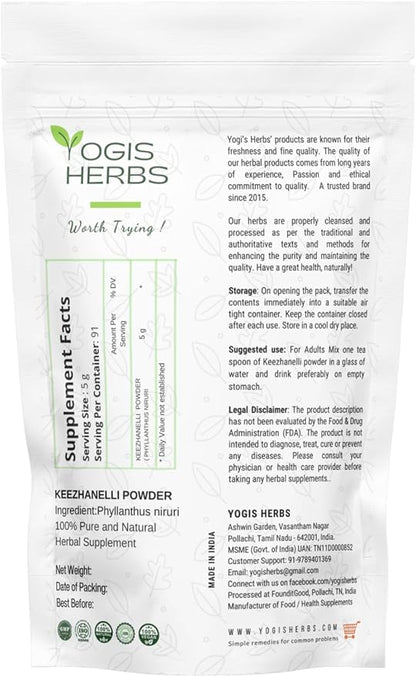 Keezhanelli Powder (Phyllanthus Niruri) | Chanca Piedra Stone Breaker – Liver, Kidney & Gallbladder Support– Fresh & Pure Herbal Supplement (8 oz)