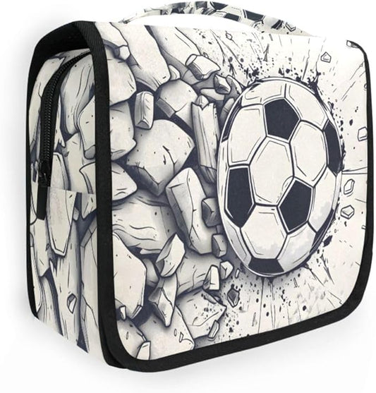 senya Hanging Travel Toiletry Bag Kit Boys Makeup Case Cosmetics Organizer for Men Women (Football Wall)