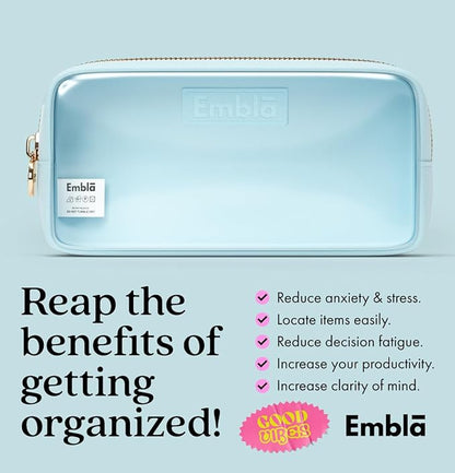 Embla Clear Cosmetic Bag Makeup Case, Clear Zipper Make Up Pouch and Toiletry Travel Tote, Cute Skincare Pouches for Women Girls, Preppy Purse Cosmetic Organizer, Small Makeup Bags, Sky Blue