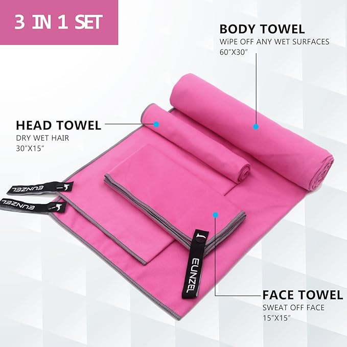 Eunzel Quick Dry Camping Towel 3 Size 1 Pack,Fast