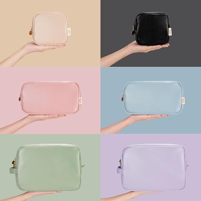 Wandering Nature Small Makeup Bag for Purse Mini Make up Pouch Cute Cosmetic Pouch for Women with Slip-in Pockets Vegan Leather, Orange