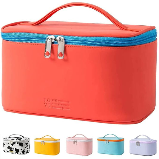KITENROM Portable Makeup Bag Cosmetic Bags for Women Medium Pouch Case Purse Make Up Organization Waterproof (Red)
