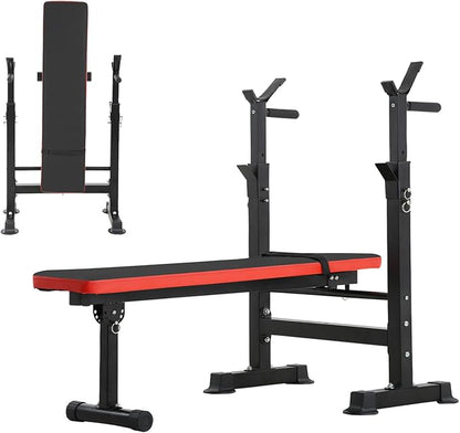 Weight Bench Adjustable Weight Bench Press Set with Squat Rack 660lbs Foldable Flat Incline Olympic Weight Bench Home Gym Exercise Training Machine for Men