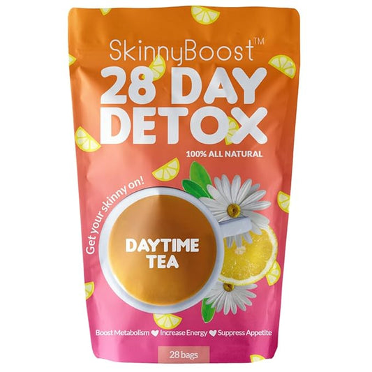 SkinnyBoost 28 Day Detox Daytime Tea -(28 Tea Bags) Supports Metabolism Boost, Detox, All Natural, Non GMO, Vegan, Keto Friendly