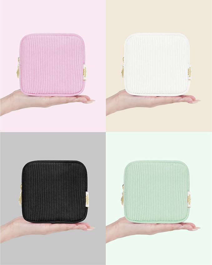 Wandering Nature Small Makeup Bag for Purse Mini Make up Pouch Cute Cosmetic Pouch for Women with Slip-in Pockets Corduroy, Black