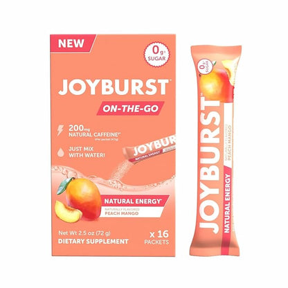 Energy Drink Mix, Natural Caffeine (200mg) for Sustained, Jitter Free Energy, On-The-Go Natural Energy Drink Powder, Sugar Free - 16 x 4g Energy Sticks (Peach Mango)