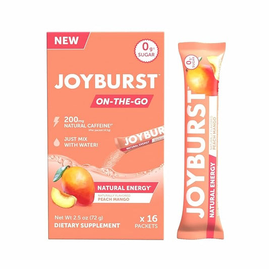 Energy Drink Mix, Natural Caffeine (200mg) for Sustained, Jitter Free Energy, On-The-Go Natural Energy Drink Powder, Sugar Free - 16 x 4g Energy Sticks (Peach Mango)