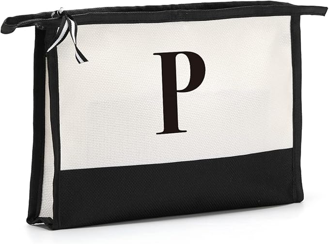 Monogrammed for Women Initial bridesmaid gifts, Personalized monogram Monogram Cosmetic Bag,Travel Makeup Bag Suitable for Wedding weekend Beach Gift for Women Teachers Friends.Pure letters P