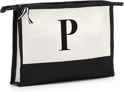 Monogrammed for Women Initial bridesmaid gifts, Personalized monogram Monogram Cosmetic Bag,Travel Makeup Bag Suitable for Wedding weekend Beach Gift for Women Teachers Friends.Pure letters P