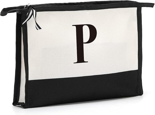 Monogrammed for Women Initial bridesmaid gifts, Personalized monogram Monogram Cosmetic Bag,Travel Makeup Bag Suitable for Wedding weekend Beach Gift for Women Teachers Friends.Pure letters P
