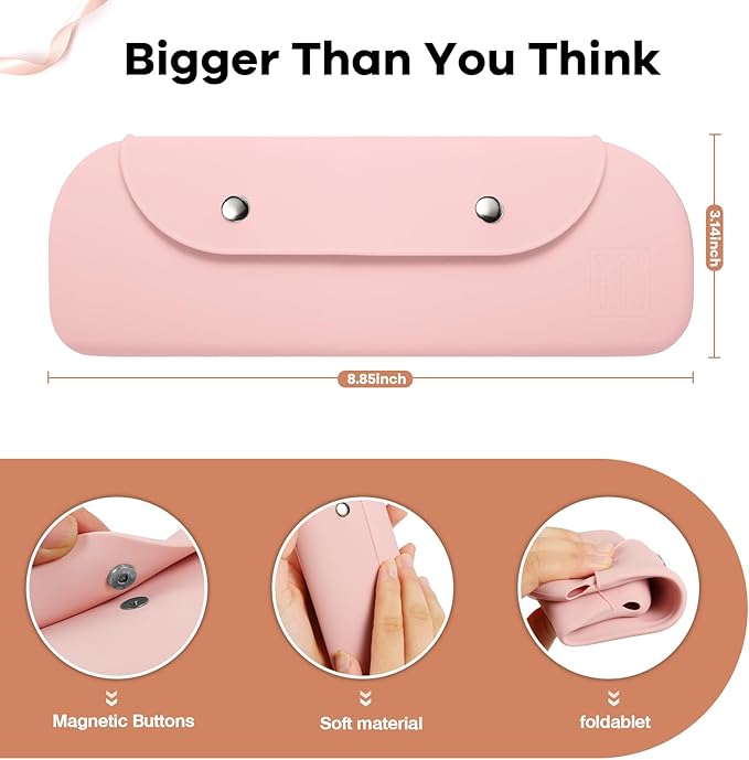 Silicone Makeup Brush Holder Travel Cosmetic Bag，Toiletry Organizer，Portable Cosmetic Organiser with Two Upgraded Anti-fall Off Magnetic Clips-Pink