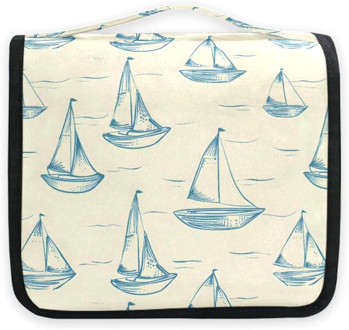 senya Hanging Travel Toiletry Bag Kit Boys Makeup Case Cosmetics Organizer for Men Women (Smallest Sailboat Lines)
