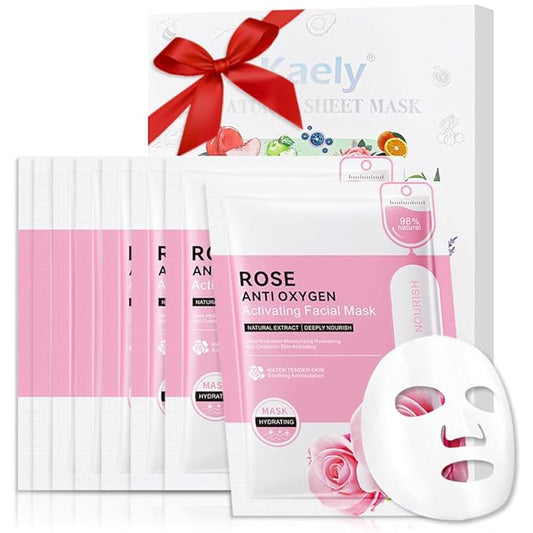 8 Pack Rose Face Mask,Pink Face Masks Spa Day kit Supplies for Teens Girls Women,Sheet Facial Mask Skincare for Kids Gifts Set,Hydrate Nourish Soothe for All Skin Types,Spa Party Favors
