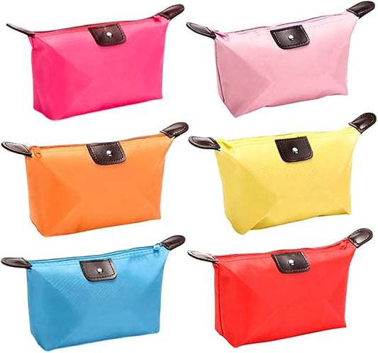 Set of 6 Waterproof Nylon Cosmetic Pouch for Women – Foldable Dumpling Shaped Makeup Bag for Travel and Storage