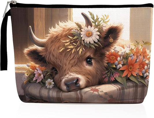 Western Makeup Bag Cow Stuff Country Stuff Cow Gifts Western Gifts for Women Country Girls Cowgirl Gifts Cute Cosmetic Bag Zipper Pouch Western Stuff Floral Travel Bag Graduation Birthday Gifts