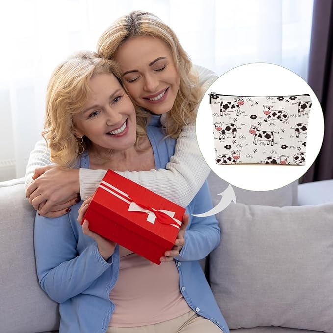 Cow Gifts Makeup Bag Cow Print Stuff Cosmetic Bag Cow Themed Gifts for Women Girls Friend Daughter Cow Stuff Cow Lover Gifts Travel Organizer Zipper Pouch Graduation Birthday Friendship Gifts