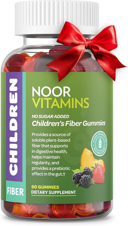 Noor Vitamins Halal Children Fiber Gummy with Prebiotic Plant Based Fiber; Sugar Free, Non-GMO, Gluten Free, Vegan Friendly Gelatin Free Halal Vitamins - 90 Count