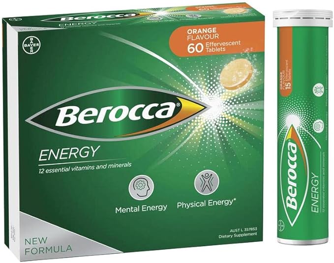 Berocca Energy Vitamin B & C Orange Flavour Effervescent Tablets 60 Pack