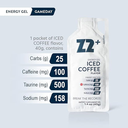 Z2 Iced Coffee Energy Gel Performance - 25g Carb, 158mg Sodium, 100mg Caffeine, 500mg Taurine, Electrolytes, Pre & During Workout, Boosts Endurance - 5-Count Pack