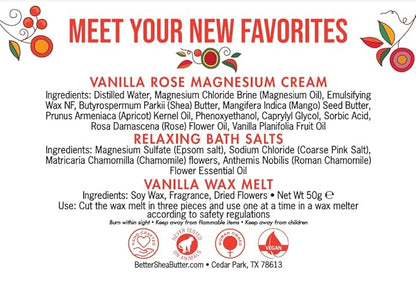 Natural Spa Gift Box, Self Care Kit for Women - Chamomile Bath Salts, Vanilla Rose Magnesium Cream, Non-Toxic Soy Wax Melts - Mother's Day Gift, Easter Basket for Women, Pregnancy Box