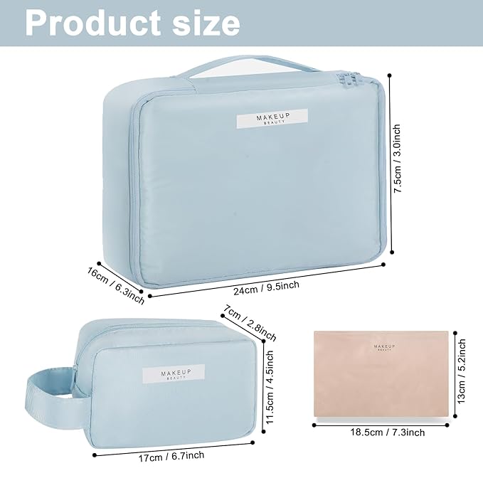 Travel Makeup Bag Cosmetic Bag Makeup Bag Toiletry bag for women and men (Blue-3pcs)