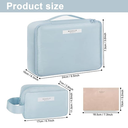 Travel Makeup Bag Cosmetic Bag Makeup Bag Toiletry bag for women and men (Blue-3pcs)