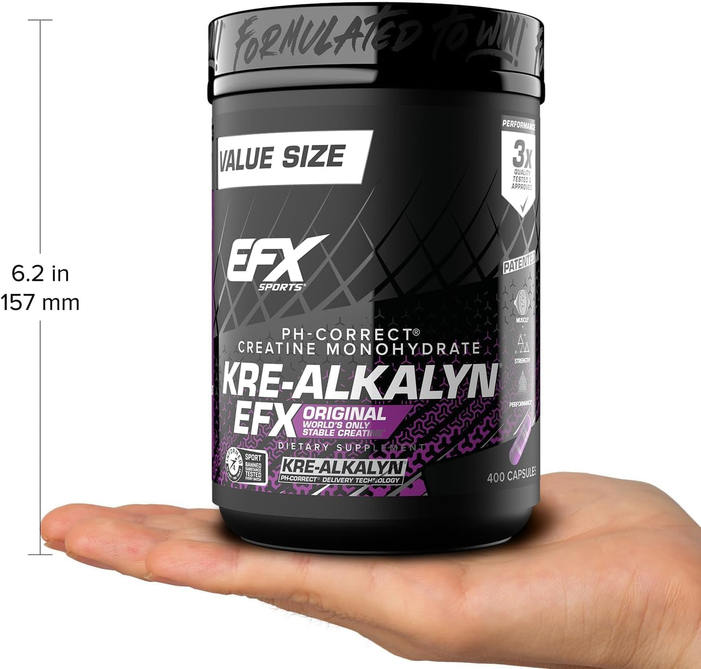 EFX Sports Kre-Alkalyn EFX | pH Correct Creatine Monohydrate Pill Supplement | Strength, Muscle Growth & Performance | 200 Servings, 400 Capsules