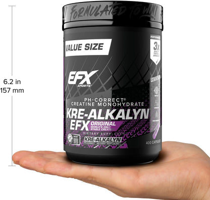 EFX Sports Kre-Alkalyn EFX | pH Correct Creatine Monohydrate Pill Supplement | Strength, Muscle Growth & Performance | 200 Servings, 400 Capsules