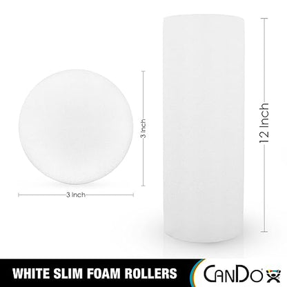 CanDo Slim White PE Foam Rollers for Exercise 3" x 12" Round