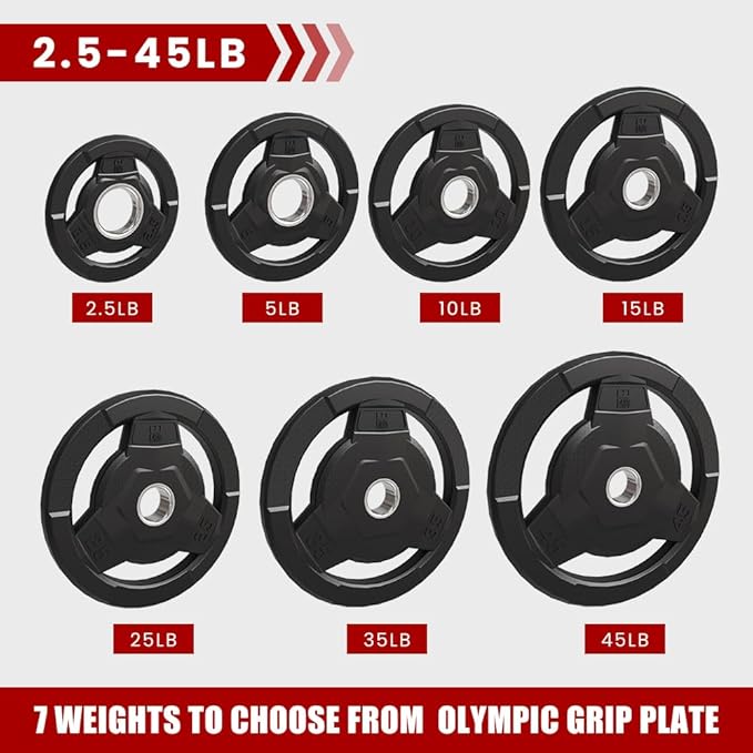 Weight Plate 2-Inch Rubber Coated Olympic Grip Plate 2.5/5/10/15/25/35/45 LB