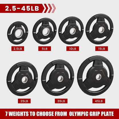 Weight Plate 2-Inch Rubber Coated Olympic Grip Plate 2.5/5/10/15/25/35/45 LB