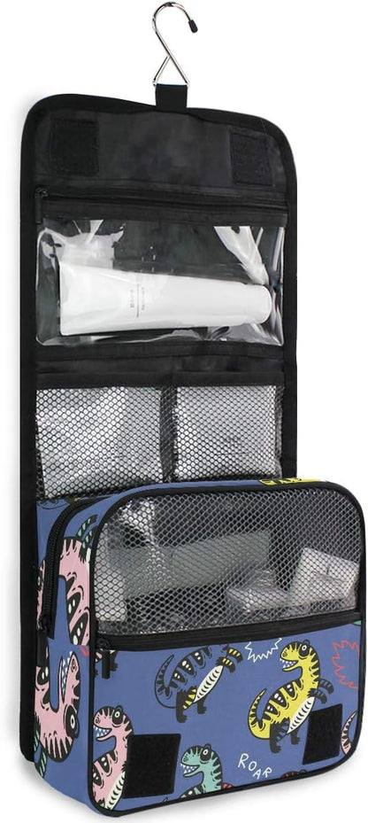 senya Hanging Travel Toiletry Bag Kit Boys Makeup Case Cosmetics Organizer for Men Women (Dinosaur Navy)