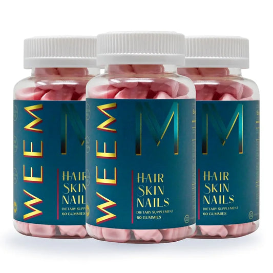 WEEM Hair Skin and Nails Gummies - Supports Healthy Hair - Vegan biotin Vitamins for Women & Men Supports Faster Hair Growth, Stronger Nails, Healthy Skin, Extra Strength, Pack of 3