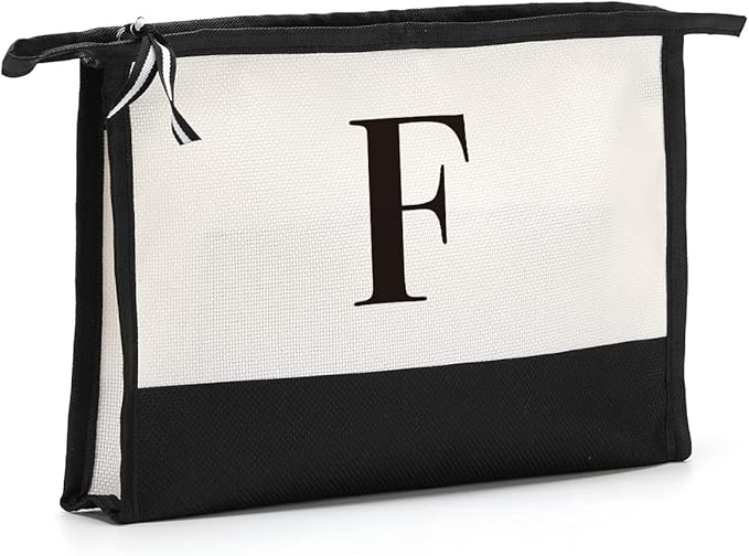 Monogrammed for Women Initial bridesmaid gifts, Personalized monogram Monogram Cosmetic Bag,Travel Makeup Bag Suitable for Wedding weekend Beach Gift for Women Teachers Friends.Pure letters F