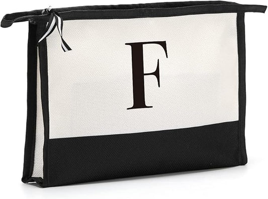 Monogrammed for Women Initial bridesmaid gifts, Personalized monogram Monogram Cosmetic Bag,Travel Makeup Bag Suitable for Wedding weekend Beach Gift for Women Teachers Friends.Pure letters F