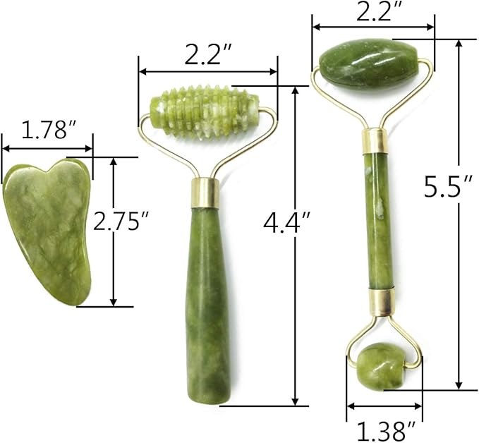 TIHOOD 6PCS Massage Tools Kits, 4 PCS Jade Roller Facial Ridged Roller Kits Skin Roller with 2 Pieces Scraping Massage Tools Anti Aging and Wrinkles for Face, Eye, Neck, Body for Lymphatic Massage