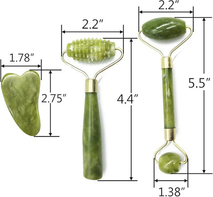 TIHOOD 6PCS Massage Tools Kits, 4 PCS Jade Roller Facial Ridged Roller Kits Skin Roller with 2 Pieces Scraping Massage Tools Anti Aging and Wrinkles for Face, Eye, Neck, Body for Lymphatic Massage