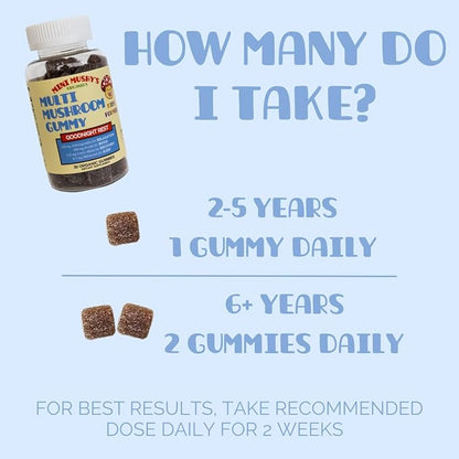 Mini Mushy's Organic Goodnight Rest Gummies | Ashwagandha, Reishi, Lions Mane, Mushrooms, Melatonin | Kids Age 2+ Natural Color, Allergy Friendly, Low Sugar | Berry Flavor - 30 Count