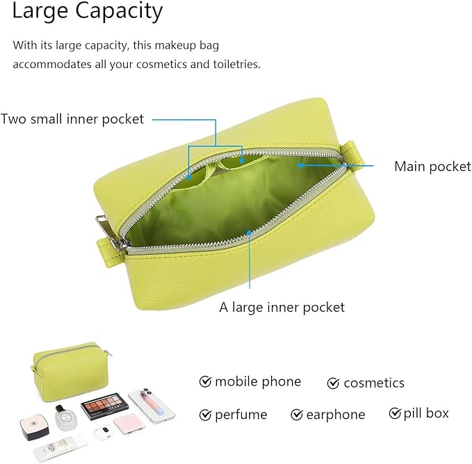 PU leather Organizer Bag Lightweight Cosmetic Bag with Ring Clasp Perfect Travel Makeup Bag for Women (Grass/PU)