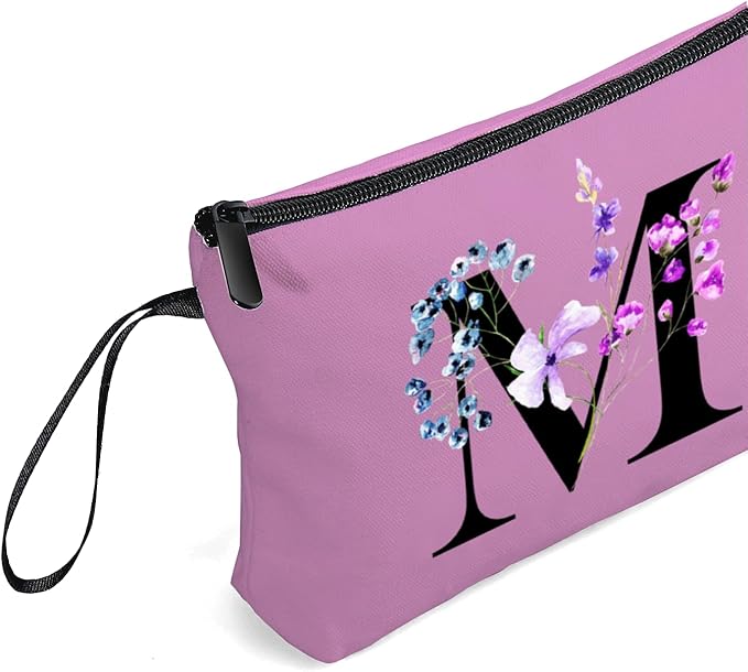 SEAMOON Women Birthday Maid of Honor Monogrammed Gifts for Bride Bridesmaid Sister Friend Her Teacher Makeup Cosmetic Bag with Mirror Mothers Day Christmas Graduation M