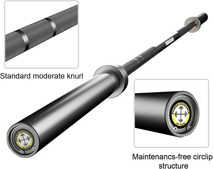 POWER GUIDANCE Olympic Barbell Solid Bar 7ft Strength 1600-Pound Capacity